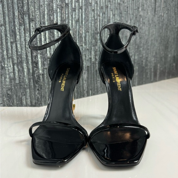 ♠️Saint Laurent Opyum YSL Black Logo-Heels Gold HW Size 36 - Picture 3 of 14